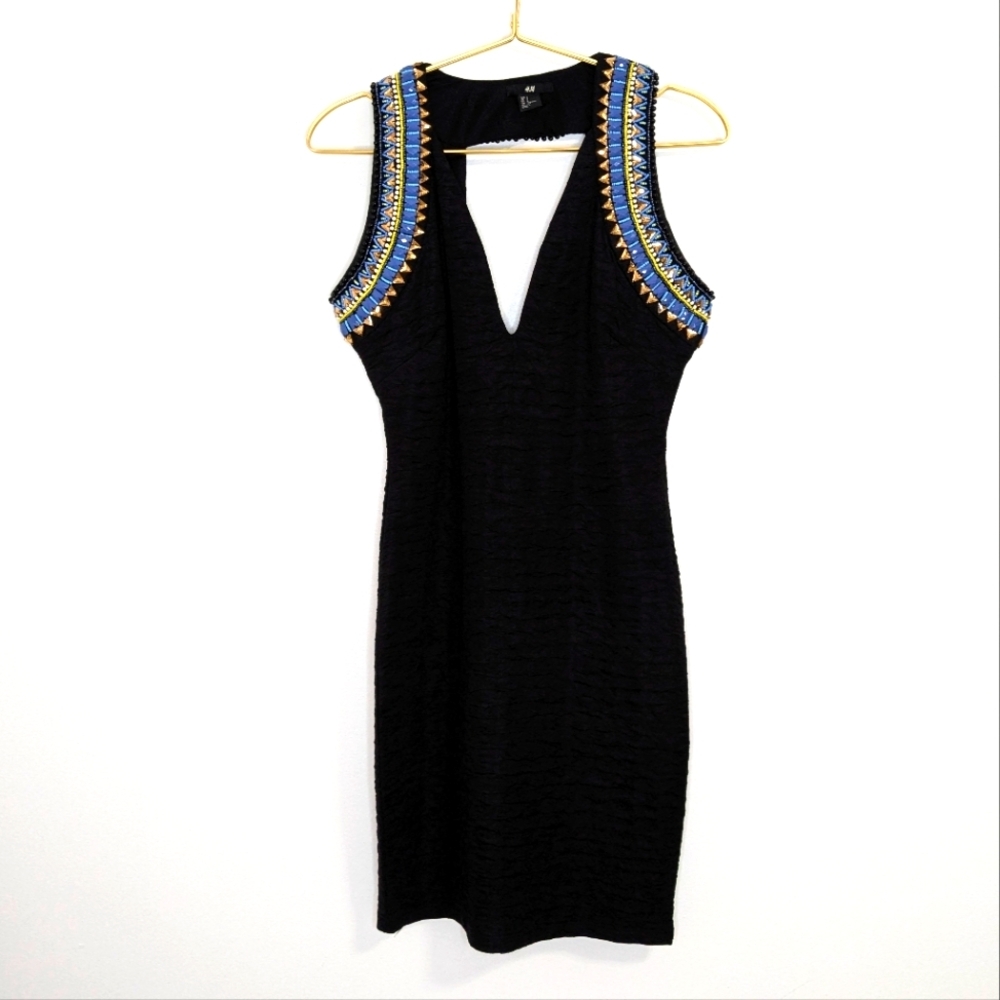 Beyoncé for H&M Small Black‎ Beaded Fitted Halter Top Mini Cocktail LBD Dress